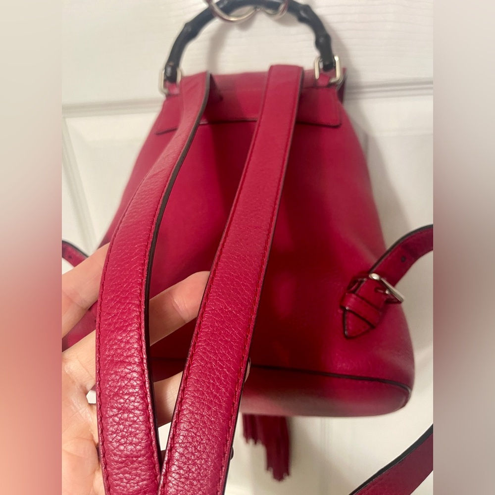 Gucci Bamboo 387149 Small Backpack w/Tassels Pebbled Leather Vintage Raspberry - Picture 14 of 16